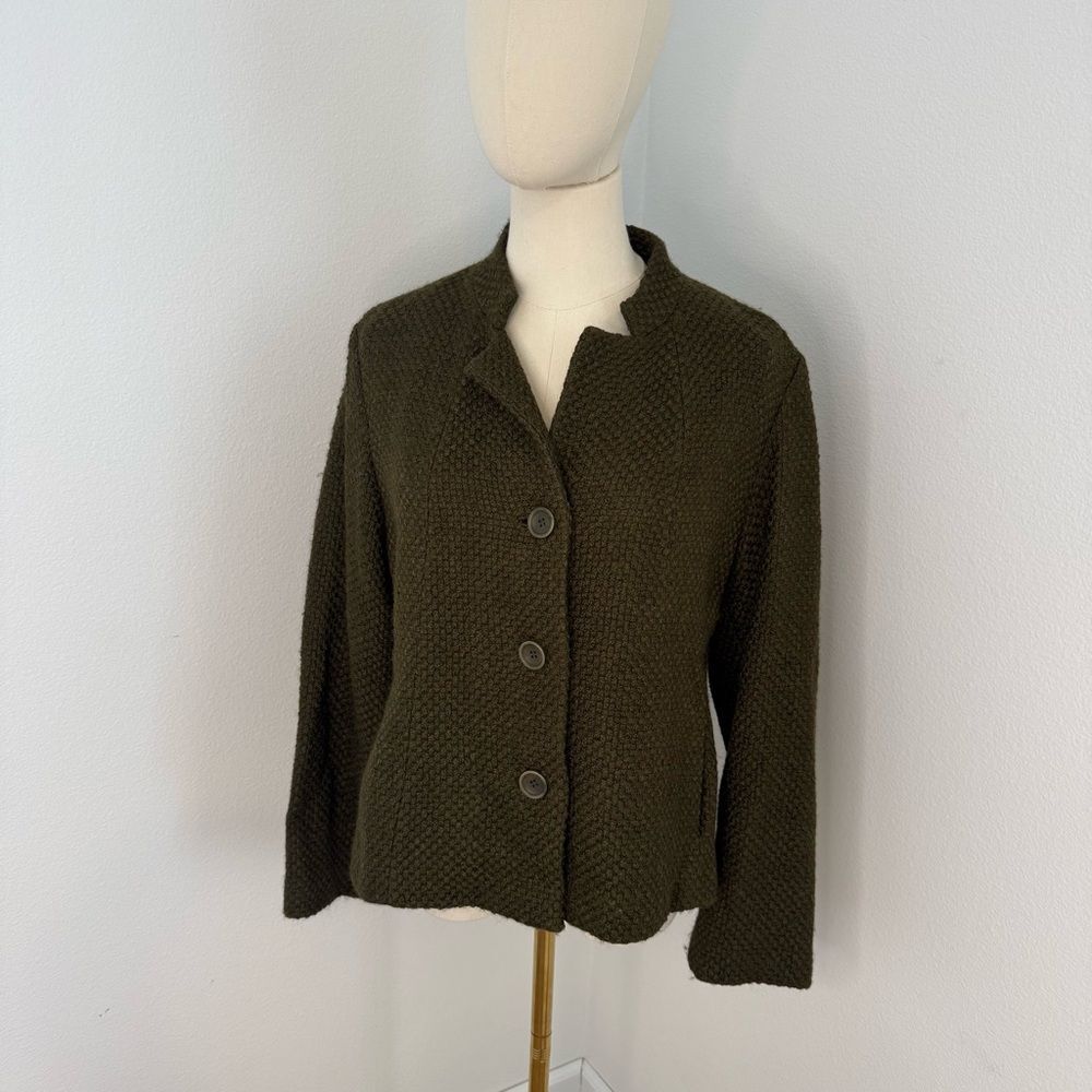 Eileen Fisher Olive Green Textured Button Jacket - Size Small